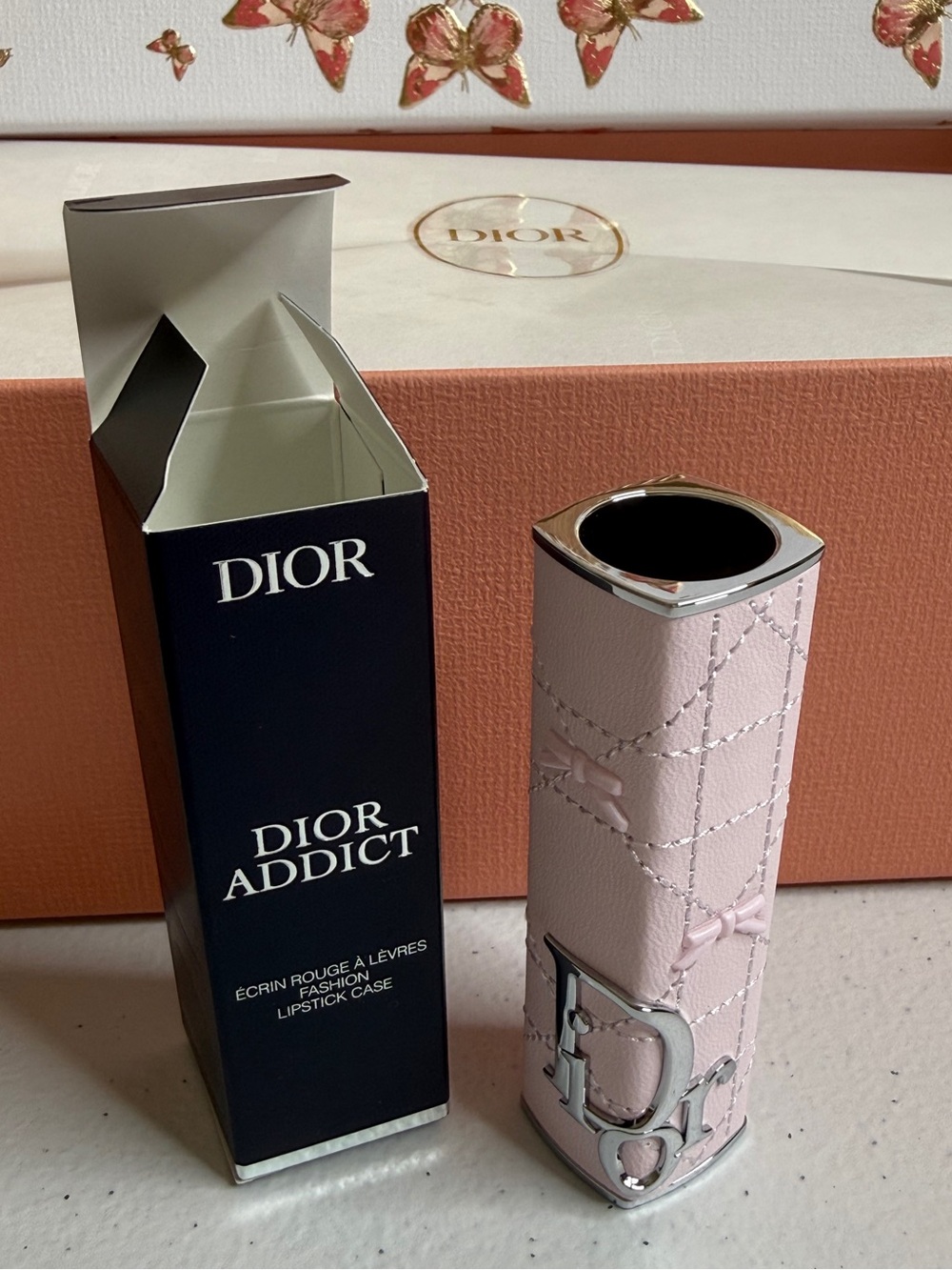 NIB Dior Limited Edition Pink Bow Quilted Leather Lipstick Case